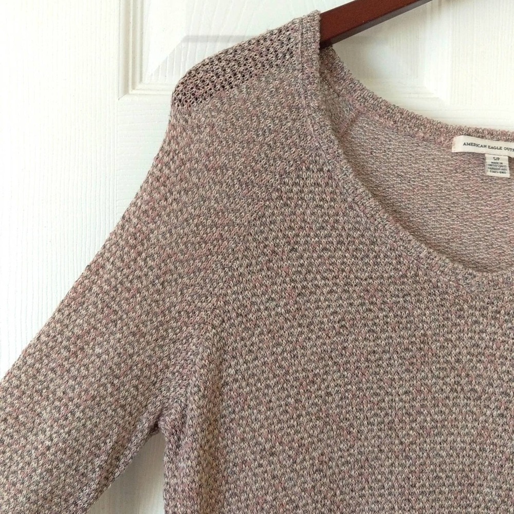 American Eagle Marled Knit Long Sleeve V-neck Sweater Top Mauve Gray Small - Picture 5 of 10